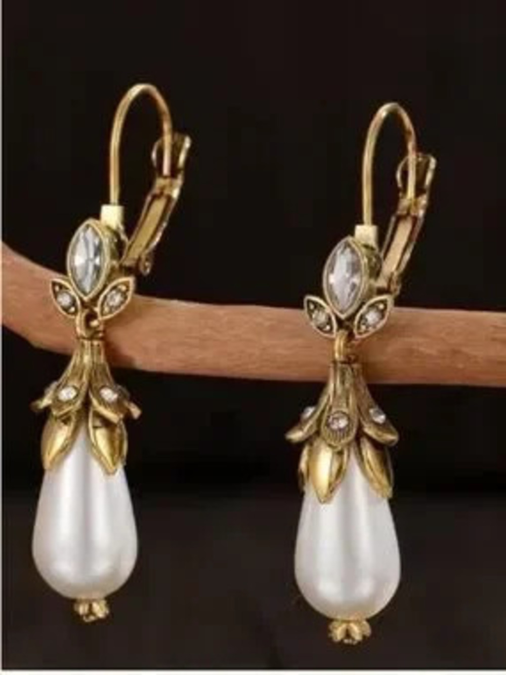 Vintage Gold and White Pearl Teardrop Earrings